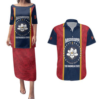 United States Mississippi Couples Matching Puletasi and Hawaiian Shirt Magnolia State Flag Style
