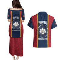 United States Mississippi Couples Matching Puletasi and Hawaiian Shirt Magnolia State Flag Style
