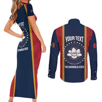 United States Mississippi Couples Matching Short Sleeve Bodycon Dress and Long Sleeve Button Shirt Magnolia State Flag Style