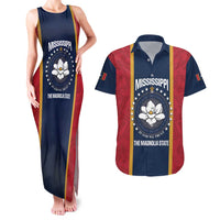 United States Mississippi Couples Matching Tank Maxi Dress and Hawaiian Shirt Magnolia State Flag Style