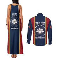 United States Mississippi Couples Matching Tank Maxi Dress and Long Sleeve Button Shirt Magnolia State Flag Style