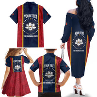 United States Mississippi Family Matching Off The Shoulder Long Sleeve Dress and Hawaiian Shirt Magnolia State Flag Style