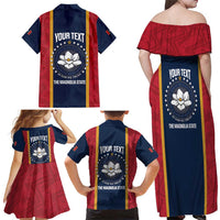 United States Mississippi Family Matching Off Shoulder Maxi Dress and Hawaiian Shirt Magnolia State Flag Style