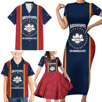 United States Mississippi Family Matching Short Sleeve Bodycon Dress and Hawaiian Shirt Magnolia State Flag Style