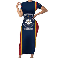 United States Mississippi Family Matching Short Sleeve Bodycon Dress and Hawaiian Shirt Magnolia State Flag Style