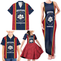 United States Mississippi Family Matching Tank Maxi Dress and Hawaiian Shirt Magnolia State Flag Style