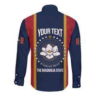 United States Mississippi Long Sleeve Button Shirt Magnolia State Flag Style