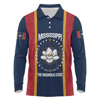 United States Mississippi Long Sleeve Polo Shirt Magnolia State Flag Style