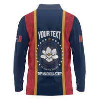 United States Mississippi Long Sleeve Polo Shirt Magnolia State Flag Style