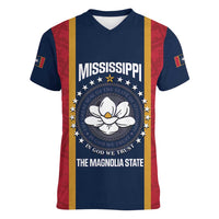 United States Mississippi Women V-Neck T-Shirt Magnolia State Flag Style