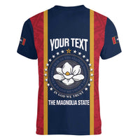 United States Mississippi Women V-Neck T-Shirt Magnolia State Flag Style