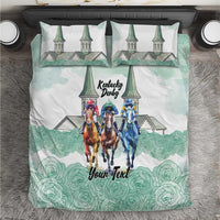 Kentucky Horse Racing Personalized Bedding Set Churchill Downs Roses Pastel Green
