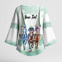 Kentucky Horse Racing Personalized Kimono Sleeve Blouse Churchill Downs Roses Pastel Green