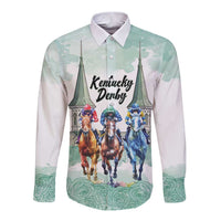 Kentucky Horse Racing Personalized Long Sleeve Button Shirt Churchill Downs Roses Pastel Green
