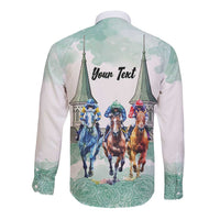 Kentucky Horse Racing Personalized Long Sleeve Button Shirt Churchill Downs Roses Pastel Green