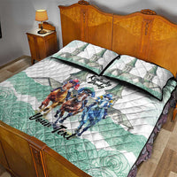 Kentucky Horse Racing Personalized Quilt Bed Set Churchill Downs Roses Pastel Green