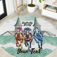 Kentucky Horse Racing Personalized Round Carpet Churchill Downs Roses Pastel Green