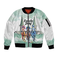 Kentucky Horse Racing Personalized Sleeve Zip Bomber Jacket Churchill Downs Roses Pastel Green