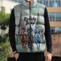 Kentucky Horse Racing Personalized Sleeveless Puffer Jacket Churchill Downs Roses Pastel Green