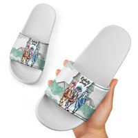 Kentucky Horse Racing Personalized Slide Sandals Churchill Downs Roses Pastel Green