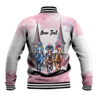 Kentucky Horse Racing Personalized Baseball Jacket Churchill Downs Roses Pastel Pink