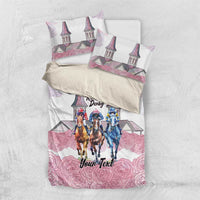 Kentucky Horse Racing Personalized Bedding Set Churchill Downs Roses Pastel Pink