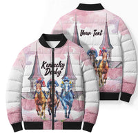 Kentucky Horse Racing Personalized Bomber Puffer Jacket Churchill Downs Roses Pastel Pink