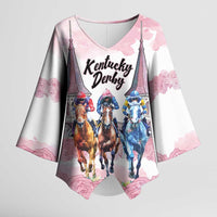 Kentucky Horse Racing Personalized Kimono Sleeve Blouse Churchill Downs Roses Pastel Pink