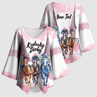 Kentucky Horse Racing Personalized Kimono Sleeve Blouse Churchill Downs Roses Pastel Pink
