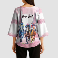 Kentucky Horse Racing Personalized Kimono Sleeve Blouse Churchill Downs Roses Pastel Pink