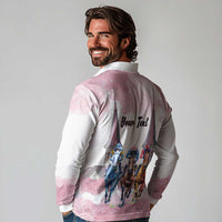Kentucky Horse Racing Personalized Long Sleeve Polo Shirt Churchill Downs Roses Pastel Pink