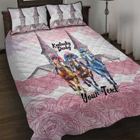 Kentucky Horse Racing Personalized Quilt Bed Set Churchill Downs Roses Pastel Pink