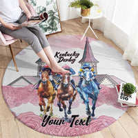 Kentucky Horse Racing Personalized Round Carpet Churchill Downs Roses Pastel Pink