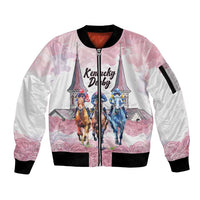 Kentucky Horse Racing Personalized Sleeve Zip Bomber Jacket Churchill Downs Roses Pastel Pink
