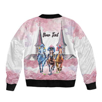 Kentucky Horse Racing Personalized Sleeve Zip Bomber Jacket Churchill Downs Roses Pastel Pink