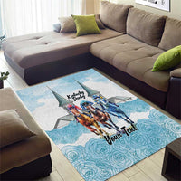 Kentucky Horse Racing Personalized Area Rug Churchill Downs Roses Pastel Blue
