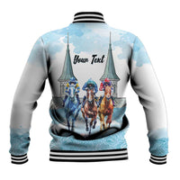 Kentucky Horse Racing Personalized Baseball Jacket Churchill Downs Roses Pastel Blue