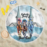 Kentucky Horse Racing Personalized Beach Blanket Churchill Downs Roses Pastel Blue