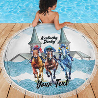Kentucky Horse Racing Personalized Beach Blanket Churchill Downs Roses Pastel Blue