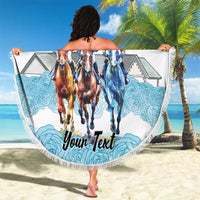 Kentucky Horse Racing Personalized Beach Blanket Churchill Downs Roses Pastel Blue