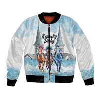 Kentucky Horse Racing Personalized Bomber Jacket Churchill Downs Roses Pastel Blue