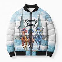 Kentucky Horse Racing Personalized Bomber Puffer Jacket Churchill Downs Roses Pastel Blue