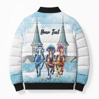 Kentucky Horse Racing Personalized Bomber Puffer Jacket Churchill Downs Roses Pastel Blue