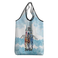 Kentucky Horse Racing Personalized Grocery Bag Churchill Downs Roses Pastel Blue