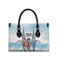 Kentucky Horse Racing Personalized Leather Bag Churchill Downs Roses Pastel Blue