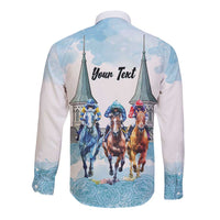 Kentucky Horse Racing Personalized Long Sleeve Button Shirt Churchill Downs Roses Pastel Blue