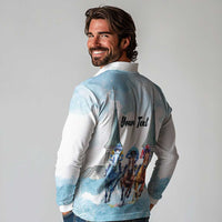 Kentucky Horse Racing Personalized Long Sleeve Polo Shirt Churchill Downs Roses Pastel Blue