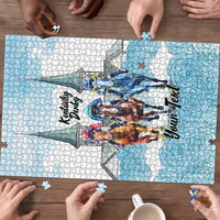 Kentucky Horse Racing Personalized Puzzle Churchill Downs Roses Pastel Blue