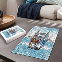 Kentucky Horse Racing Personalized Puzzle Churchill Downs Roses Pastel Blue