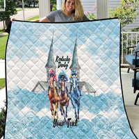 Kentucky Horse Racing Personalized Quilt Churchill Downs Roses Pastel Blue